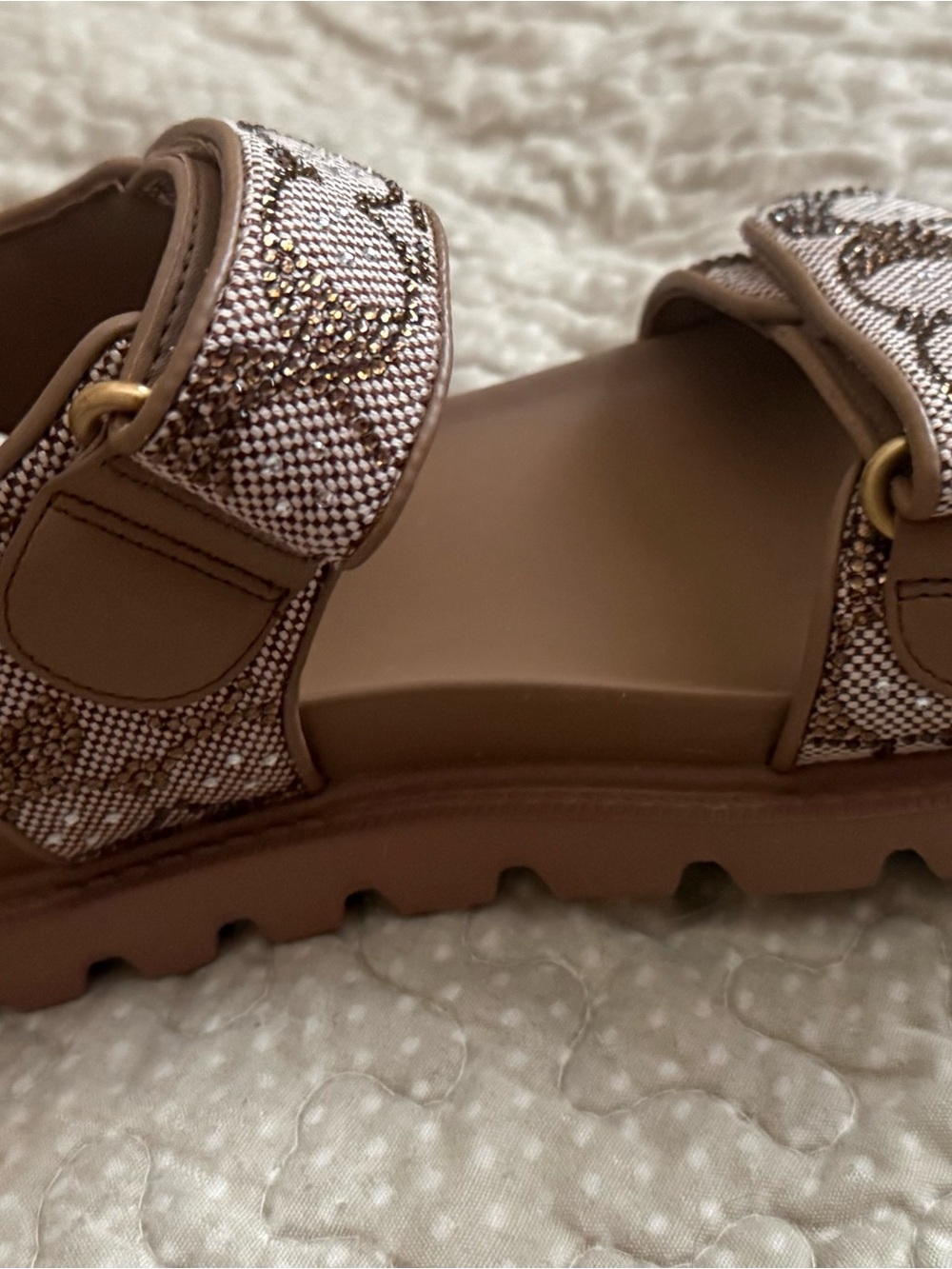 Coach Tan Logo Velcro Strap Sandals Brynn Sandalin Crystal Signature Tan 8.5B - Picture 3 of 11